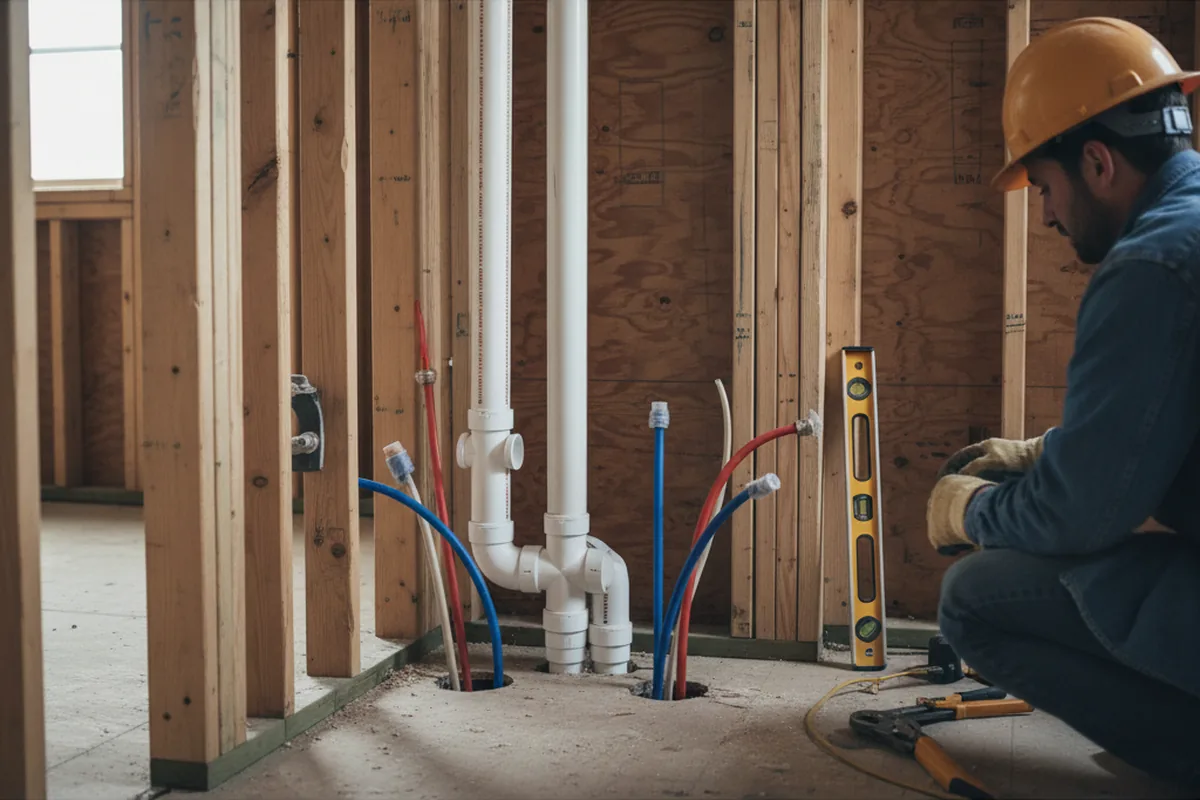 Drain and supply rough-in during Sump Pump Repair in Flandreau
